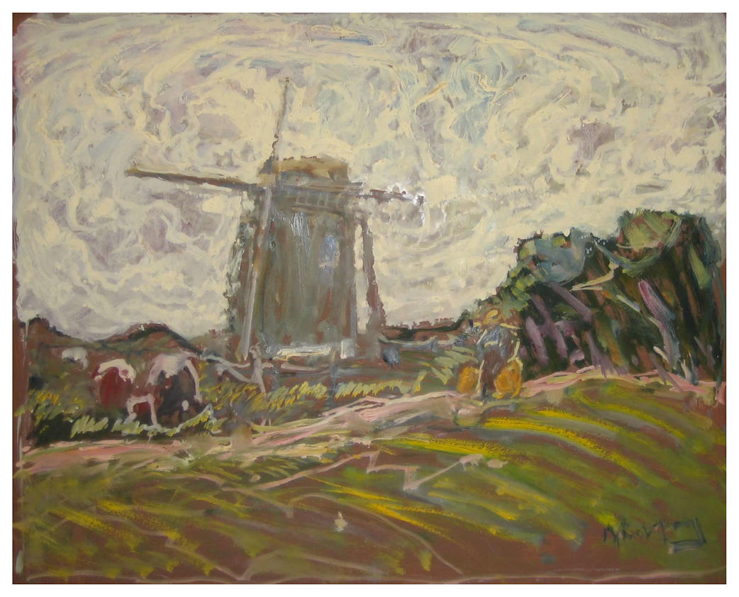 Anton dejong nederlandse schilder:  Windmolen -2
