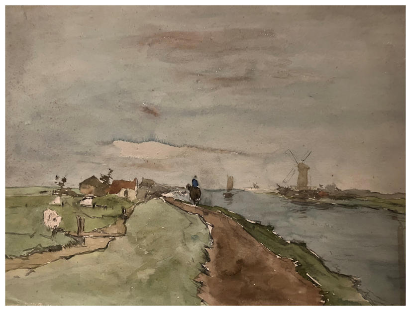 Anton dejong nederlandse schilder: Pad langs kanaal. 