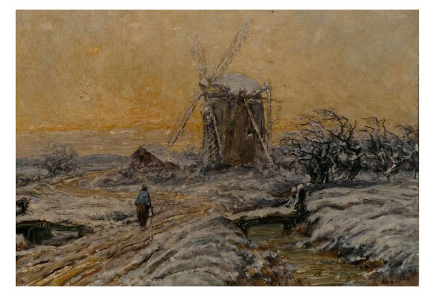 Anton dejong nederlandse schilder: Windmolen in de winter