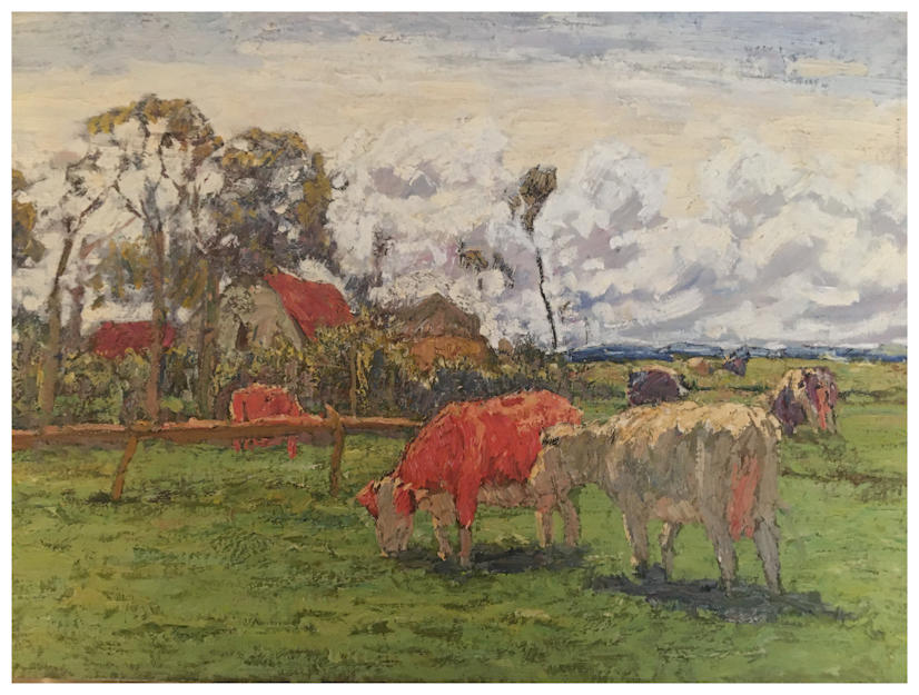 Anton dejong nederlandse schilder: Koeien en huis.  