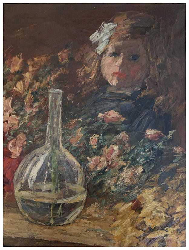 Anton dejong dutch painter: Child (Maria) with flowers/vase