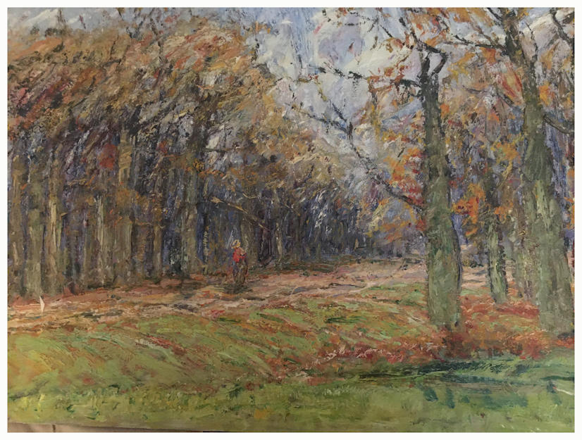Anton dejong nederlandse schilder: Man op pad door bomen. 