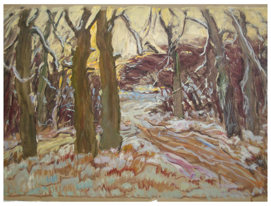 Anton dejong dutch painter: Trees and path in winter