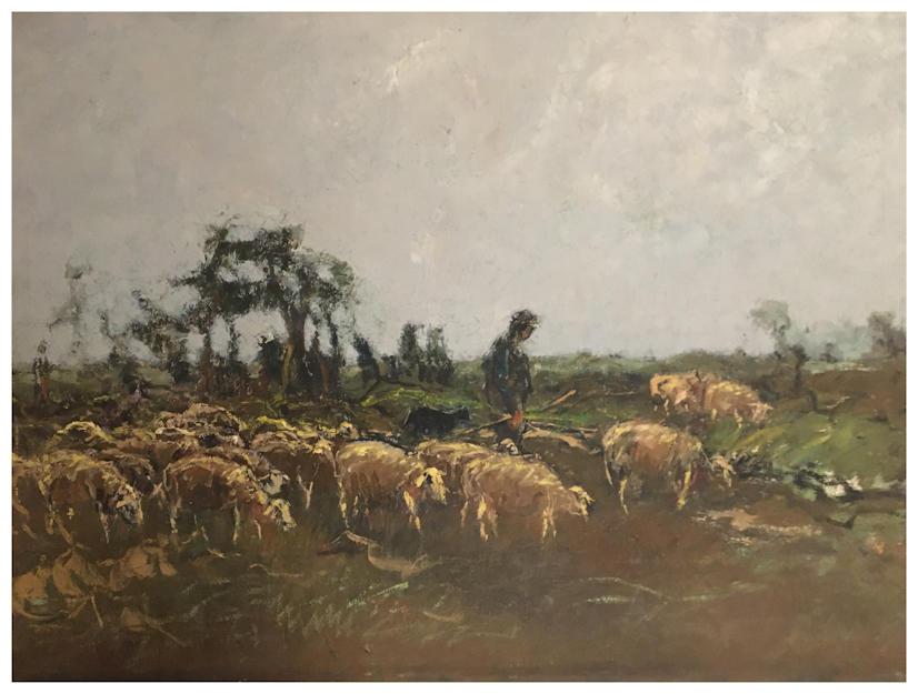 Anton dejong nederlandse schilder: Man die schapen hoedt. 