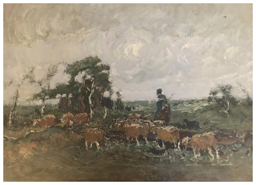 Anton dejong nederlandse schilder: Mens en koeien -2.