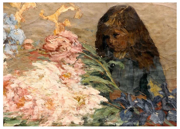 Anton dejong dutch painter: Child (Maria) with flowers