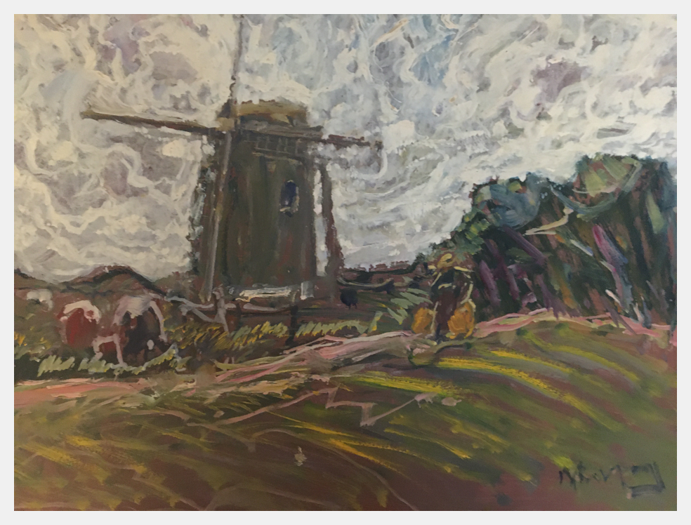Windmill (2) by Antonie Gerardus de Jong, oil on paper, signed